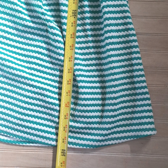 LuLaRoe Amelia Green White Striped Fit & Flare Causal Stretch Pockets Midi Dress - Picture 11 of 12